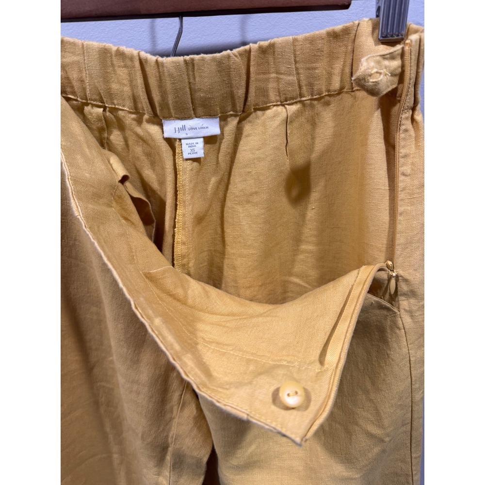 J.Jill Love Linen Pants Womens XS Petite Mustard Yellow Excellent Wide Leg Crop - Picture 5 of 10